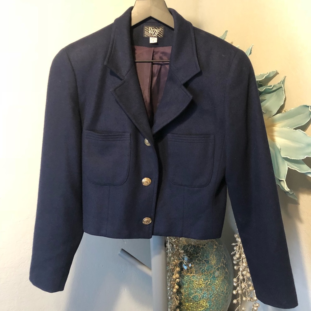 Navy blue 100% pure wool cropped riding jacket
